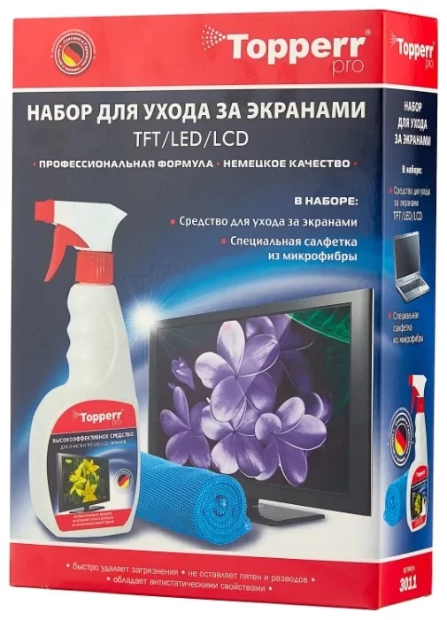 Набор для ухода за экранами Topperr 3011 спрей+салфетка-0