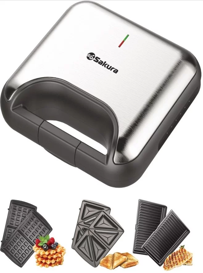 Мультипекарь Sakura SA-7423 (800 Вт/ гриль, сэндвичи, вафли/ антипригарное покрытие/ корпус - металл, пластик)-0