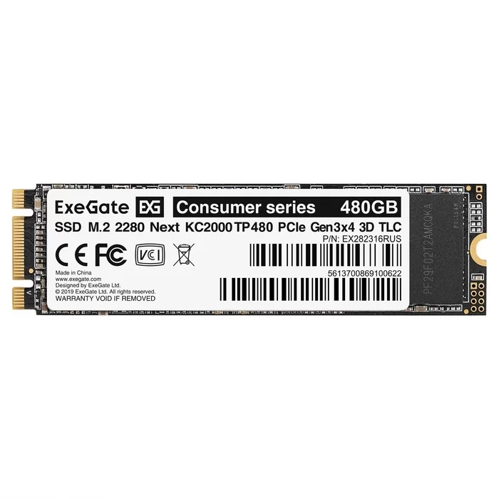 Жесткий диск SSD M.2 480 ГБ ExeGate Next KC2000TP480 NVMe PCI-E 3.0 x4, TLC, R1500/W1100 МБ/с, 2280, 160 TBW (EX282316RUS)-0