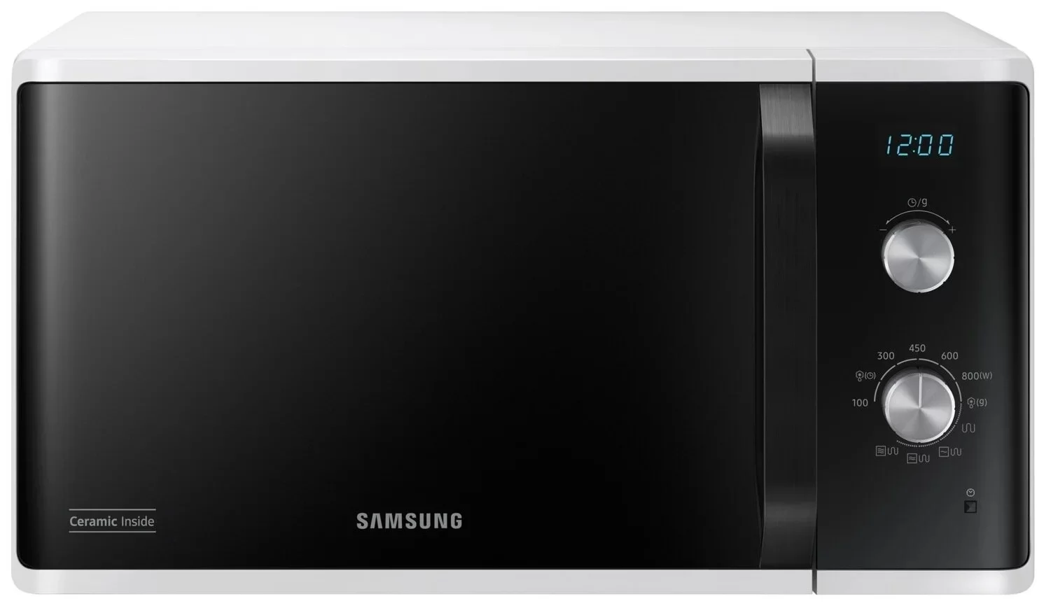 Микроволновая печь Samsung MG23K3614AW (23 л, 800 Вт, переключатели поворотный механизм, гриль, дисплей, черный/, белый)-0