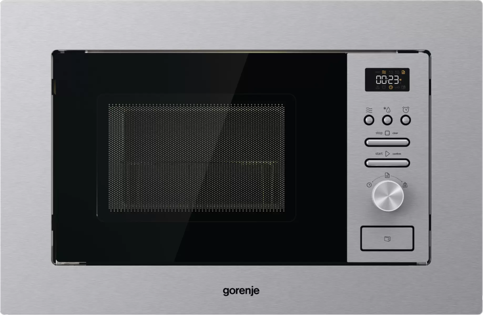 Микроволновая печь встраиваемая Gorenje BMI201AG1X (Advanced / Нерж. / 20 литров / ширина - 59,5 см / 800 Вт / Гриль 1000 Вт / AquaClean)-0