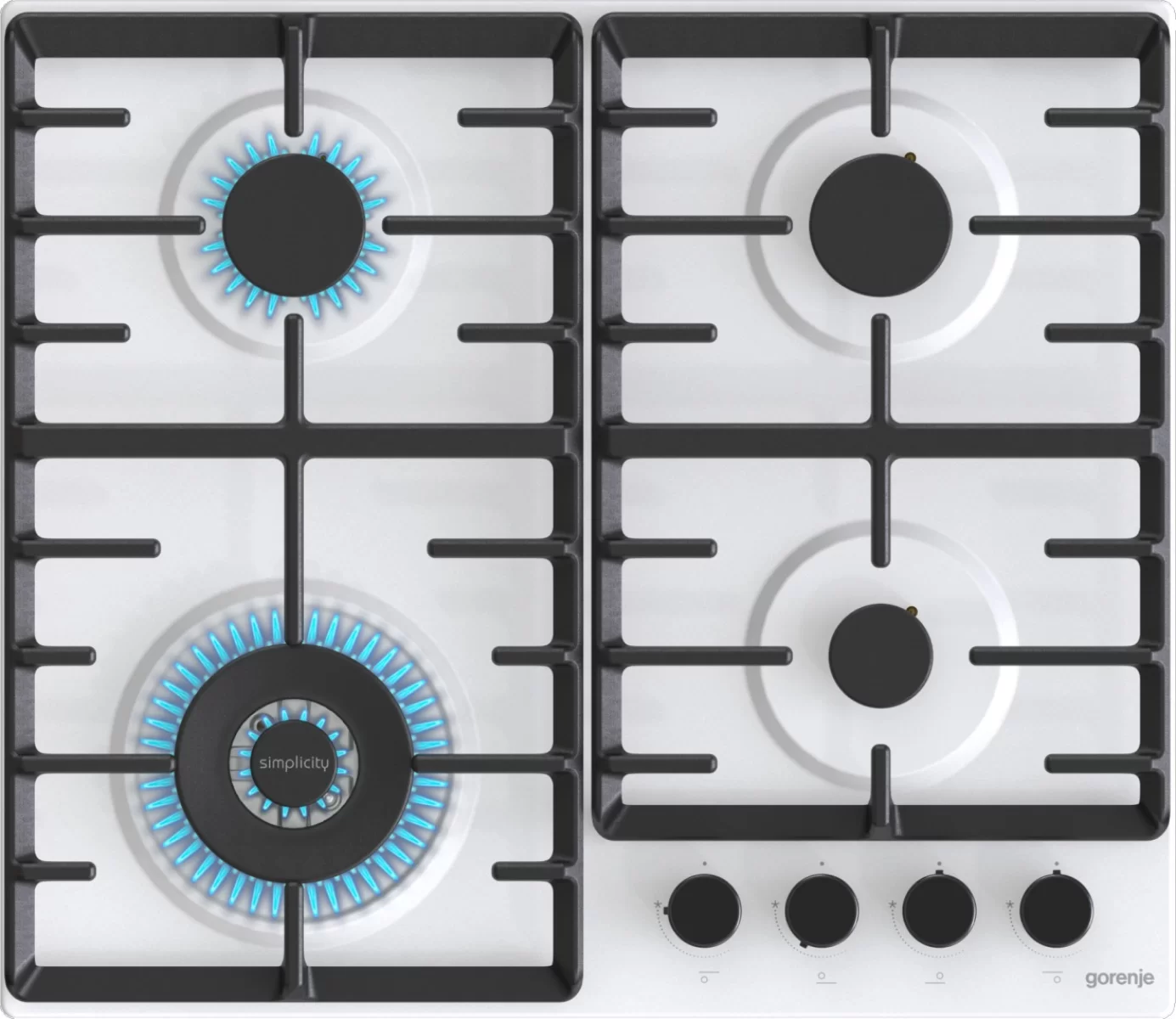 Поверхность газовая Gorenje GW642SYW (Simplicity 2.1 / белая эмалированная сталь / 4 конфорки / решетки - чугун / WOK / электроподжиг / газ-контроль)-0