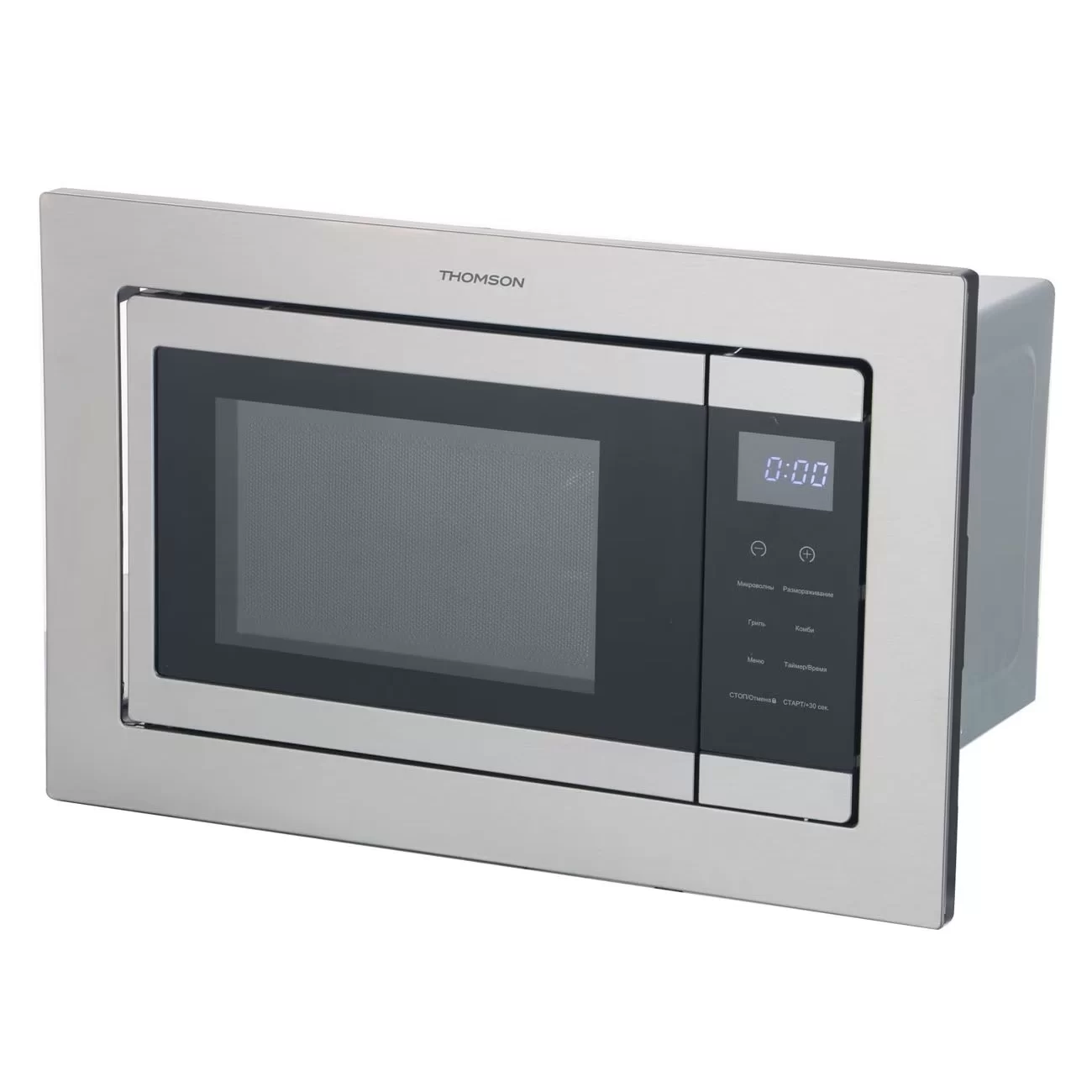 Микроволновая печь встраиваемая Thomson BMO10-S2102 (Нерж. сталь / 21 литр / ширина - 59,5 см / 800 Вт / Гриль 800 Вт)-0