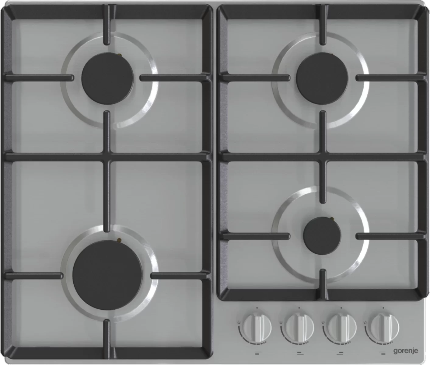 Поверхность газовая Gorenje G641EX (Essential / нерж / нержавеющая сталь / чугунные решетки / BigSurface)-0