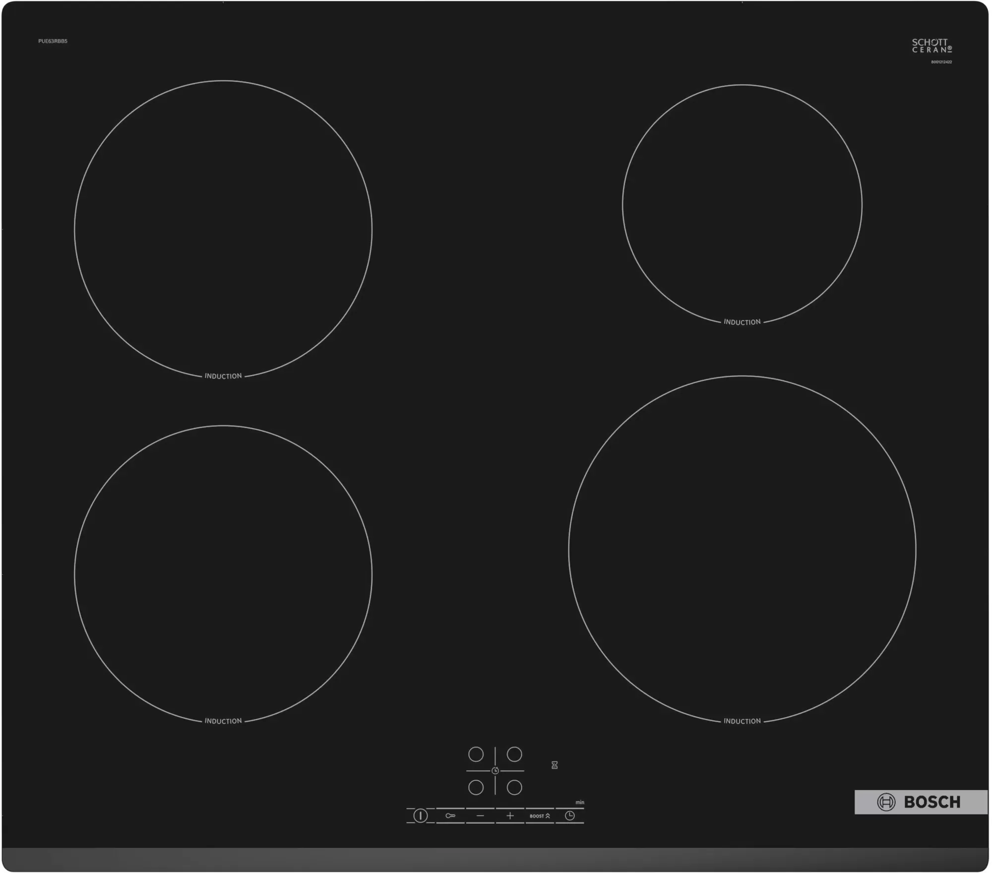 Поверхность индукционная Bosch PUE63RBB5E (Serie4 / черный / стеклокерамика / TouchSelect / ReStart / PowerBoost / Таймер / 4,6 кВт)-0
