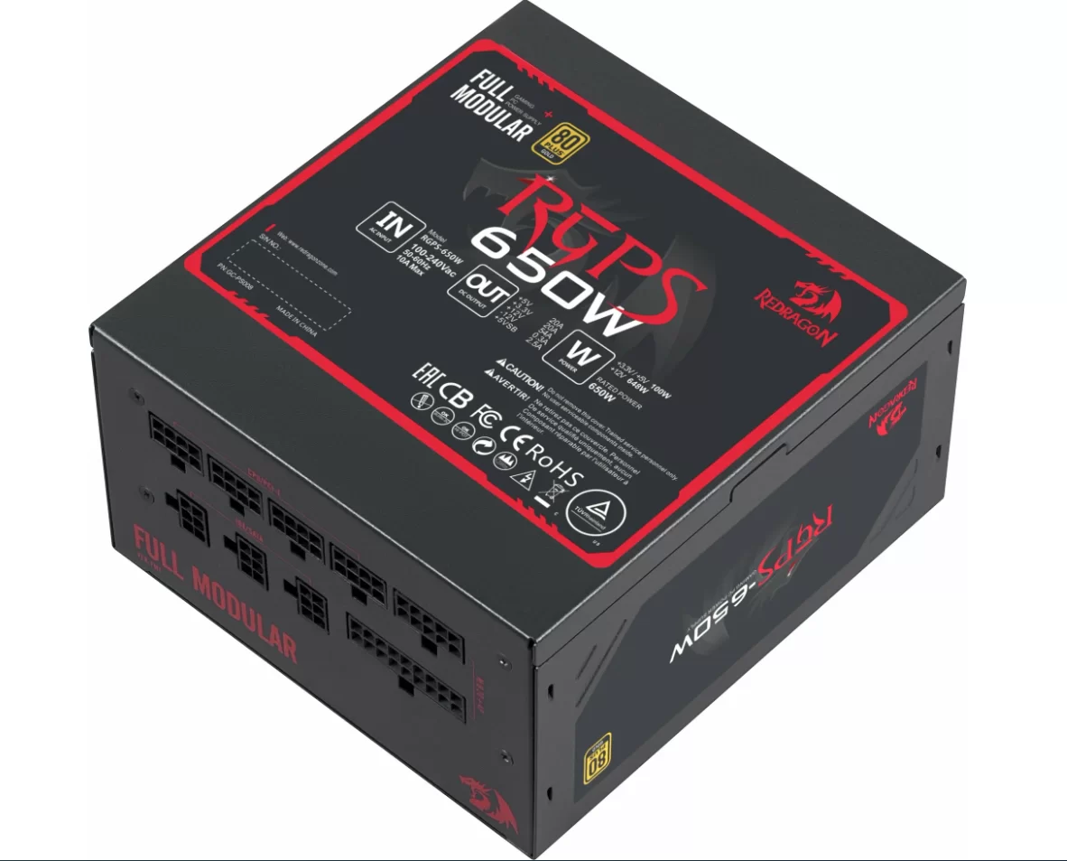 Блок питания Redragon RGPS-650W 650W Модульный 80+ GOLD (1х20+4;2х4+4;2х6+4) 140mm fan-0