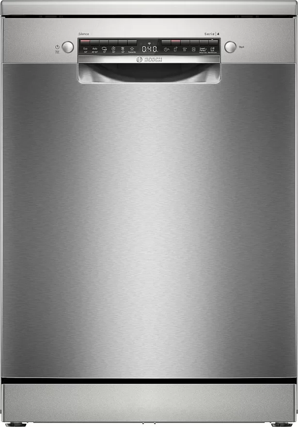Машина посудомоечная отдельностоящая 60 см Bosch SMS4HVI00E (Serie4 / 14 комплектов / 3 полки / Расход воды - 9 л / HomeConnect / AntiFinger Silver)-0