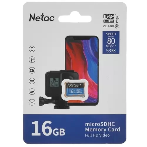 Память micro Secure Digital Card  16Gb class10 Netac / без адаптера SD / NT02P500STN-016G-S/-0