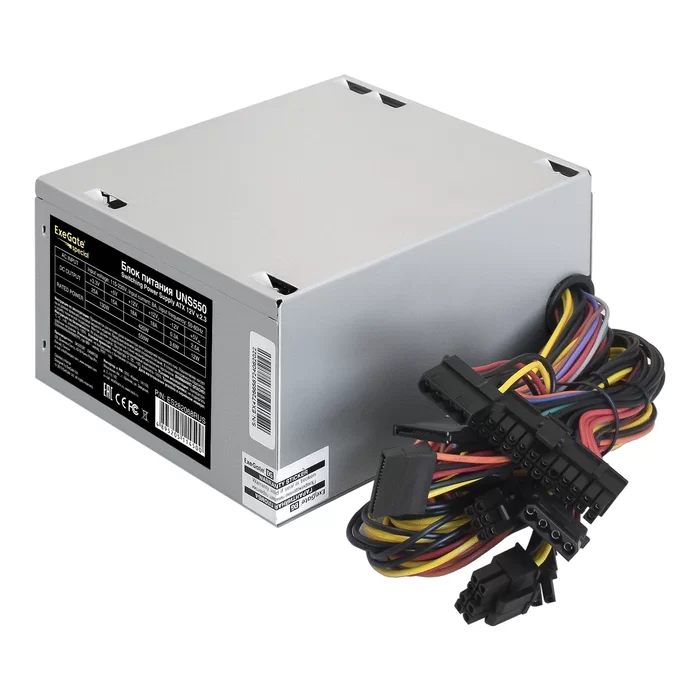 Блок питания ExeGate 550W UNS550 ATX (без сетевого шнура в комплекте), 12cm fan, 24p, 4p, PCIe, 3SATA, 2IDE ES282068RUS-0