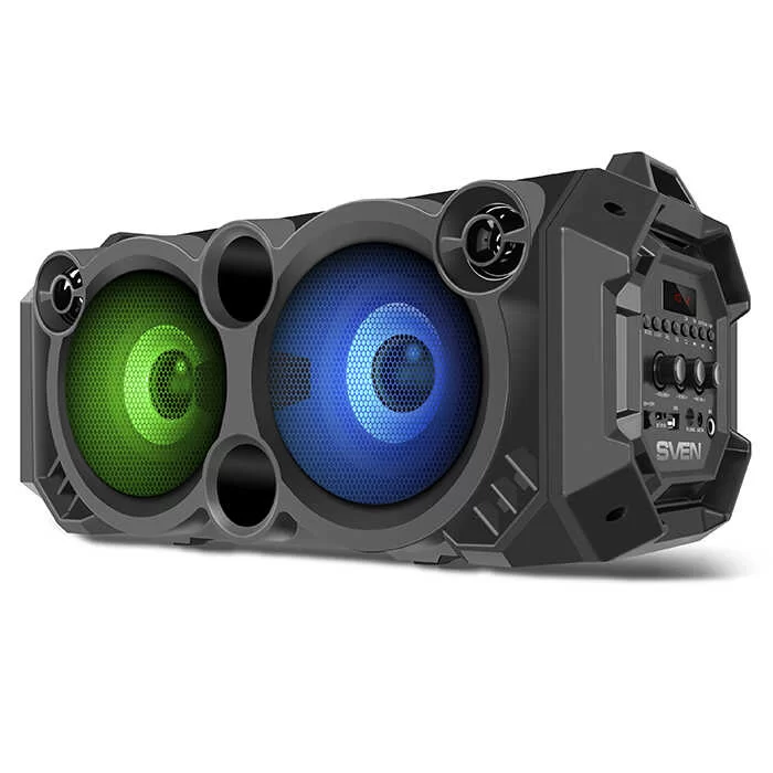 Беспроводная портативная колонка SVEN PS-550 / 36W / microSD / USB / FM / Bluetooth / Батарея 2*2000mAh / LED подсветка / дисплей / караоке / Чёрный /-0