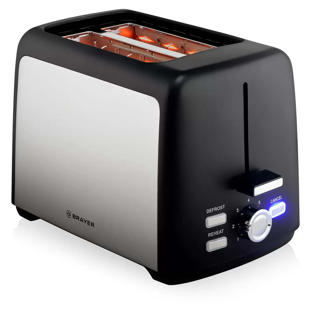 Тостер Brayer BR2109 (800 Вт/ тостов - 2/ подогрев, размораживание, поддон для крошек/ пластик, металл / чёрный)-0