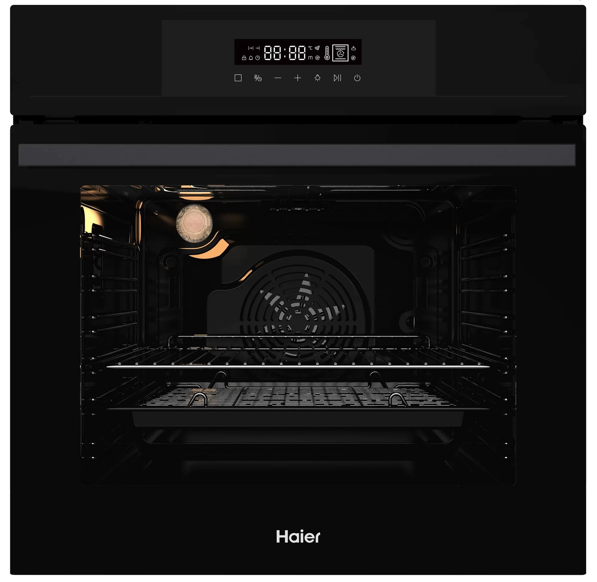 Духовой шкаф Haier HOX-FP3AGB (76 л / Чёрное стекло / Гриль / Телескоп.напр.(x1) / Эмаль легкой очистки / Air Fry / A)-0