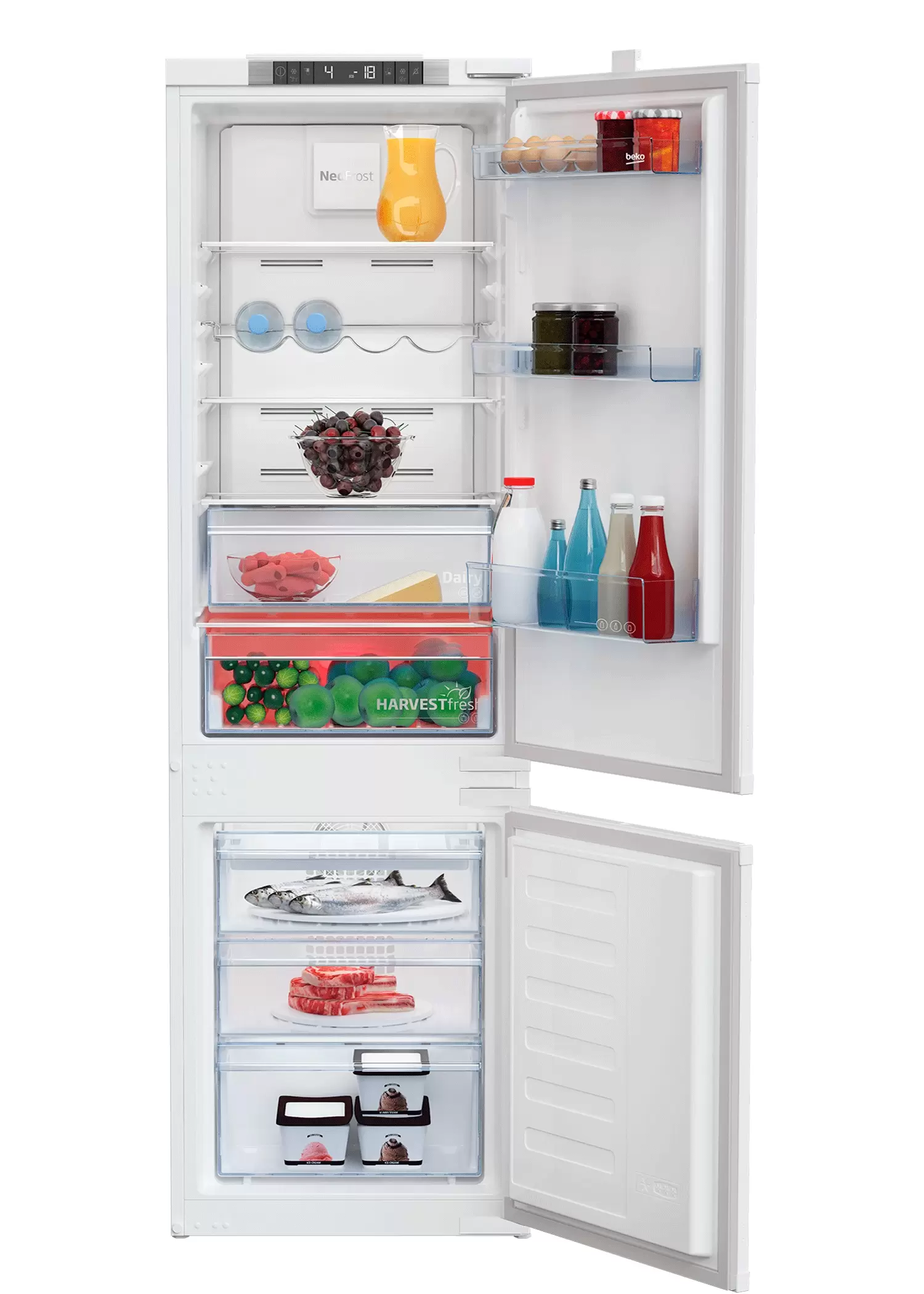 Холодильник встраиваемый Beko BCNA275E3S (HarvestFresh / Объем - 275 л / Высота - 177.5 см / Слайдерное крепление фасадов / A+ / Белый / NoFrost)-0