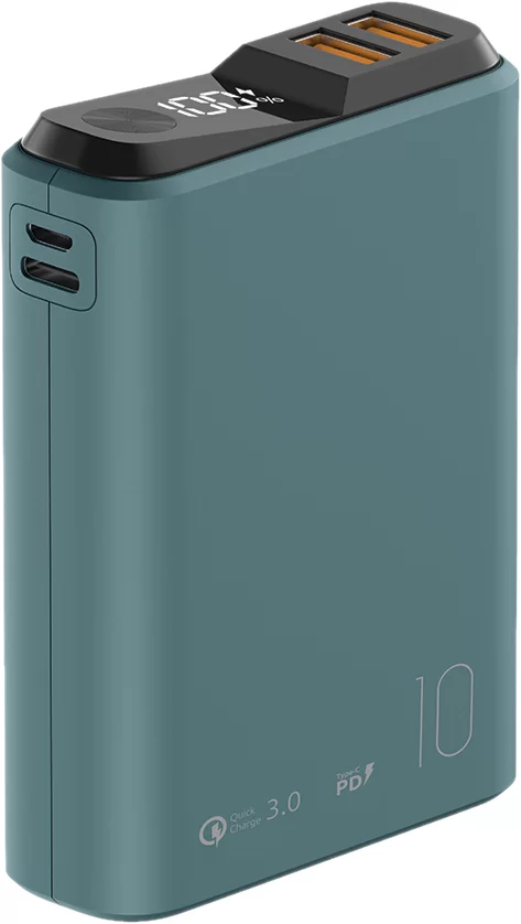 Портативная батарея OLMIO QS-10 (18W PD/ Quick Charge) 10000мАч, зеленая, soft-touch-0