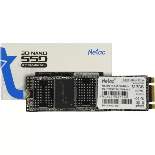 Жесткий диск SSD M.2 512 ГБ Netac N535N SATA III, TLC, R540/W490 МБ/с, 2280, 280 TBW (NT01N535N-512G-N8X)-0