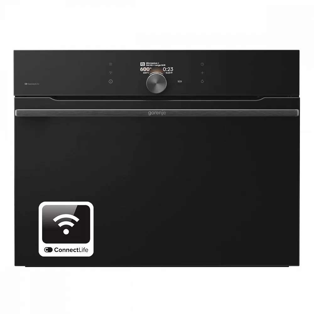 Духовой шкаф компактный с СВЧ Gorenje BCM4058B (G800 / 50 л / до 275 °C / Чёрный, стекло / AquaClean / съемные напр. / GentleClose / Wi-Fi)-0