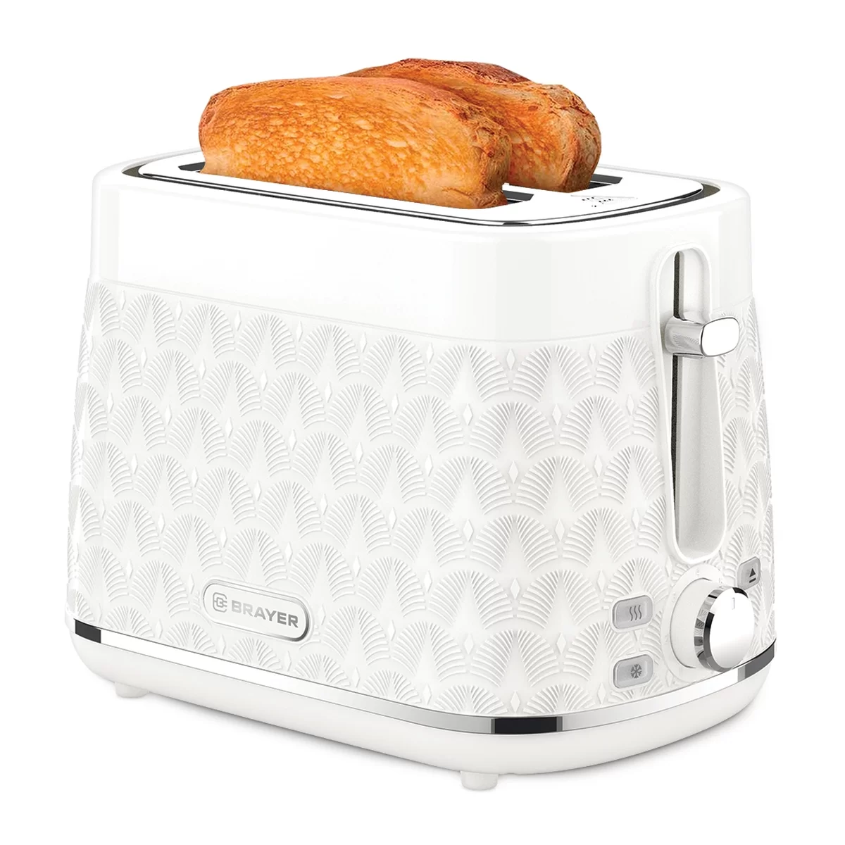 Тостер Brayer BR2102 (930 Вт/ тостов - 2/ подогрев, размораживание, поддон для крошек/ пластик/ белый)-0
