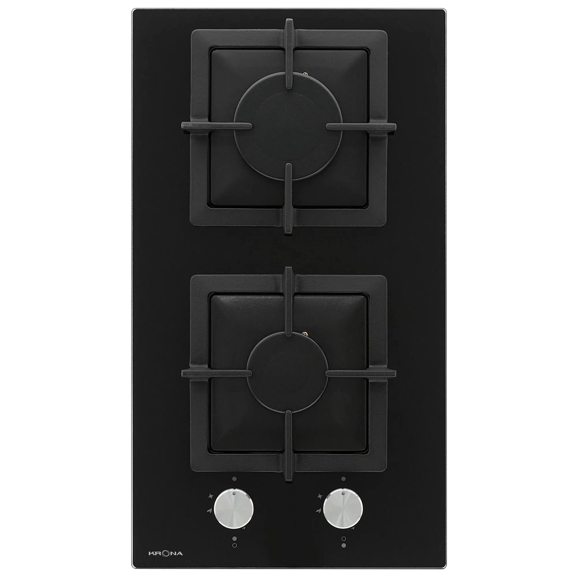 Поверхность газовая KRONA CALORE 30 BL (Чёрный / 2 конфорки /1,7 кВт / 2,6 кВт / закаленное стекло / чугун. реш.)-0