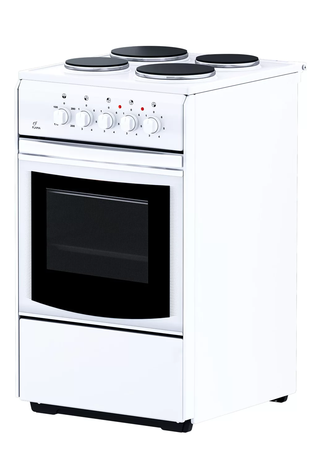 Плита электрическая Flama AE 1403 W (Белая / духовка - 50 л / 4 конфорки (1000/1500/1500/1000Вт))-0