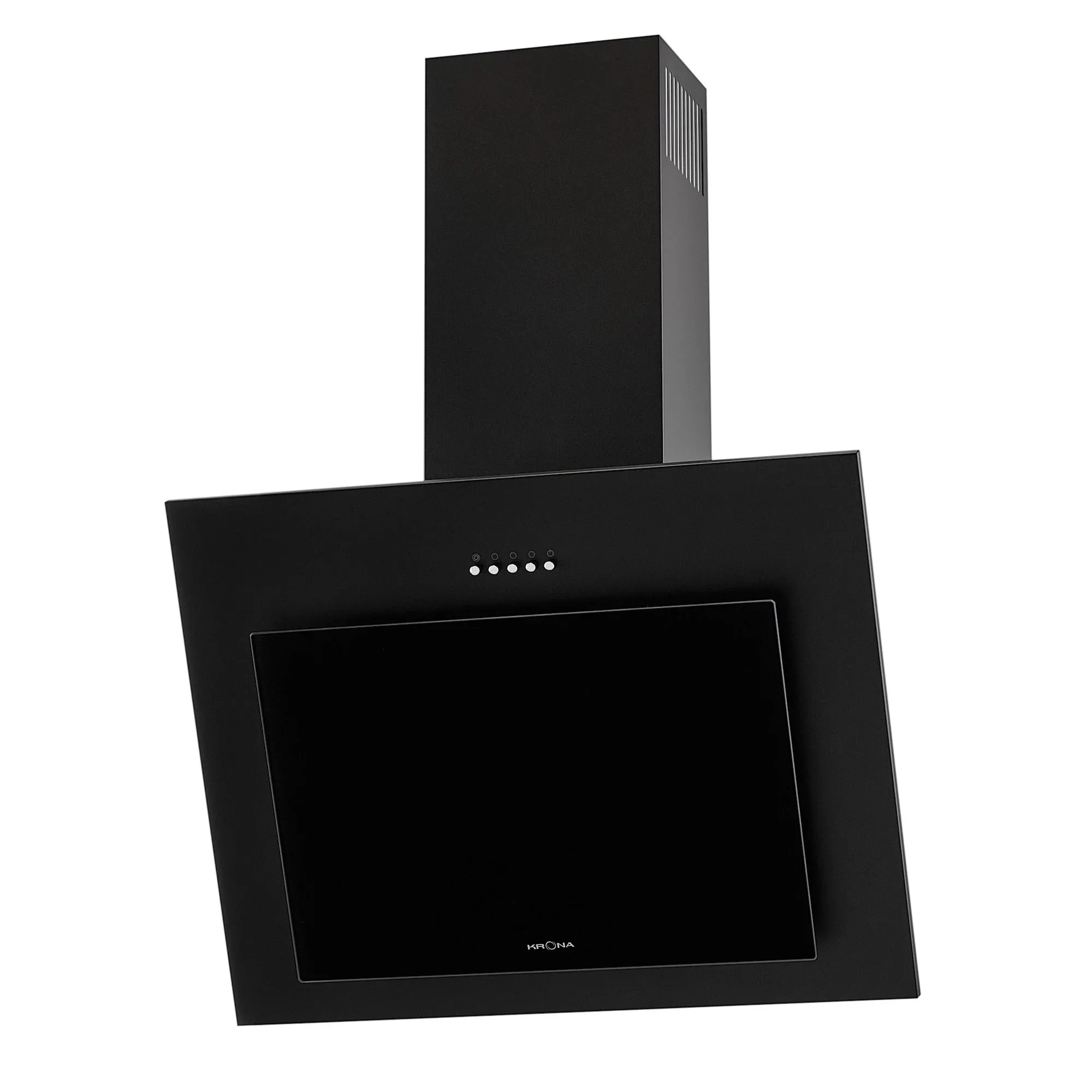 Вытяжка наклонная KRONA FREYA 600 black PB (633 м³/ч / 110 Вт / галогенная лампа 2x28 Вт / ширина - 59.7 см / чёрный металл/стекло)-0