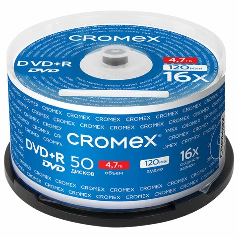 Диск DVD+R CROMEX, 4,7 Gb, 16x, Cake Box (упаковка на шпиле), 513775 продажа по штучно в розничной сети-0