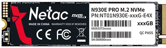 SSD M.2 накопитель 512 ГБ Netac N930E Pro NVMe PCI-E 3.0 x4, TLC, R2080/W1700 МБ/с, 2280, 300 TBW (NT01N930E-512G-E4X)-0