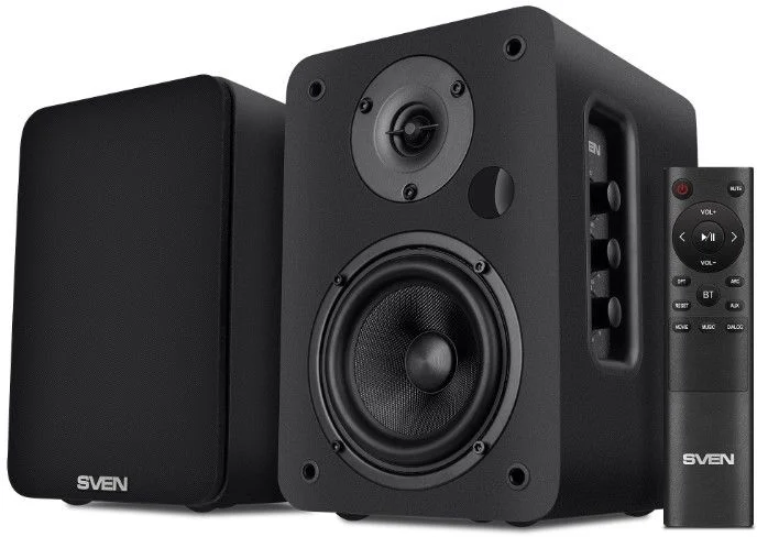 Колонки 2.0 SVEN SPS-830 / 60W / Питание - 220В / Аудиовыход на наушники / Bluetooth / Optical-in / HDMI / Чёрный / корпус - дерево (MDF)-0