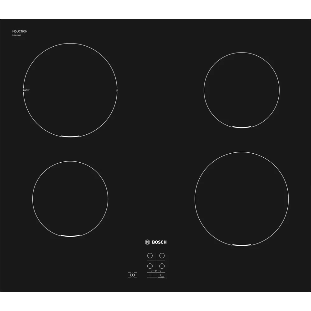 Поверхность индукционная Bosch PUG611AA5E (Serie2 / черный / стеклокерамика / QuickStart / PowerBoost / без рамки)-1