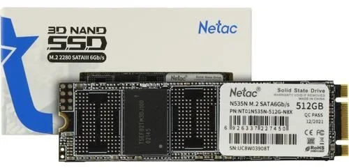 DSP Жесткий диск SSD M.2 512 ГБ Netac N535N SATA III, TLC, R540/W490 МБ/с, 2280, 280 TBW (NT01N535N-512G-N8X)-0