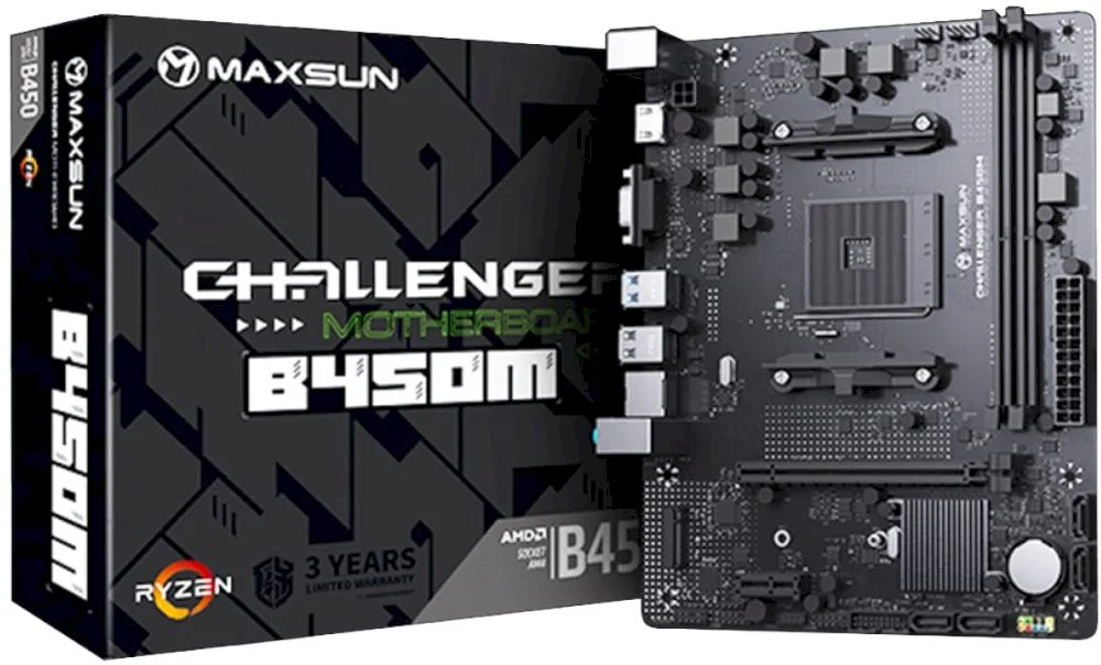 Материнская плата MAXSUN MS-Challenger B450M /AM4, AMD B450, 2xDDR4, 1xM2, 4xSATA, HDMI+VGA, Micro-ATX/ (батарея CR2032 не установлена)-0