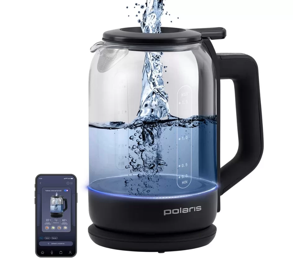 Чайник Polaris PWK 1712CGLD Wi-Fi IQ Home (2150 Вт / 1,5 л / стекло / контроль температуры, управление со смартфона / чёрный)-0
