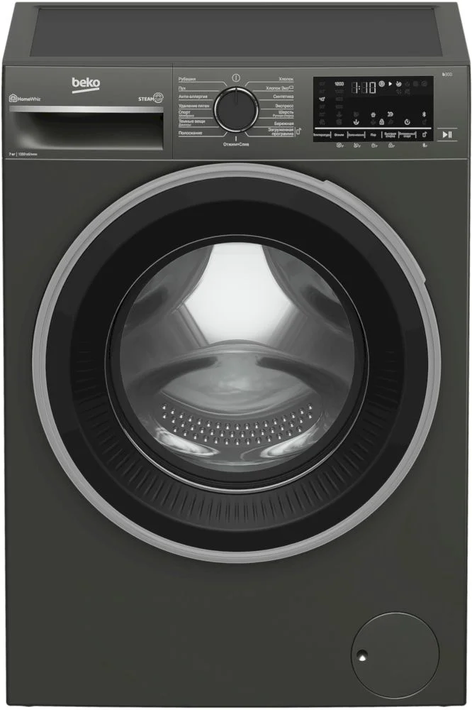 Стиральная машина Beko B3WFR572AB (45-49,6см / 7кг / 1200об / пар SteamCure™ / HomeWhiz®(Bluetooth) / Инверторный мотор ProSmart™ / A / Антрацит)-0