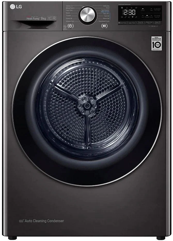 Сушильная машина с тепловым насосом LG RC90V9JV2Q (69см / 9кг / Конденсационная / Allergy Care / DUAL Inverter Heat Pump™/ ThinQ™ / Wi-Fi / Чёрная)-0