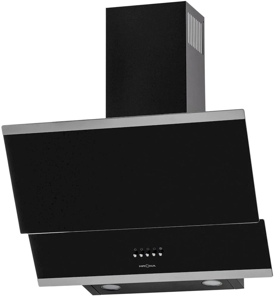 Вытяжка наклонная KRONA IRIDA 600 black PB (863 м³/ч / 125 Вт / LED освещение 2x3 Вт / ширина - 59.6 см / чёрное стекло)-0