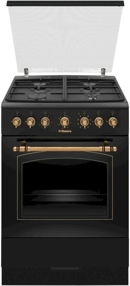 Плита комбинированная Hansa FCMA68109 (Антрацит ретро / духовка - 62 л / 4 газовые конфорки / чугунная решетка / электроподж.)-0