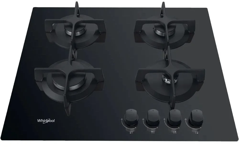 Поверхность газовая Whirlpool AKT 616/NB (Чёрная / 4 конфорки / Чугунные решетки / Закаленное стекло / Электроподжиг / Газ контроль)-0