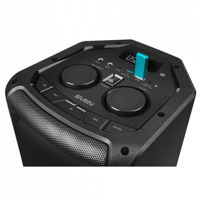 Беспроводная портативная колонка SVEN PS-710 / 100W / microSD / USB / FM / Bluetooth /  Батарея 4400mAh / RGB подсветка / караоке / Чёрный-7