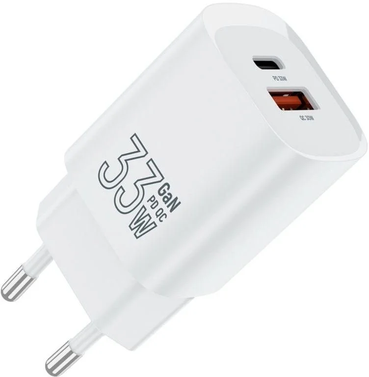 Сетевое зарядное устройство TFN GaN WC-33-2105-WH (USB+USB Type-C/3A/33W/быстрая зарядка QC+PD/белый)-0