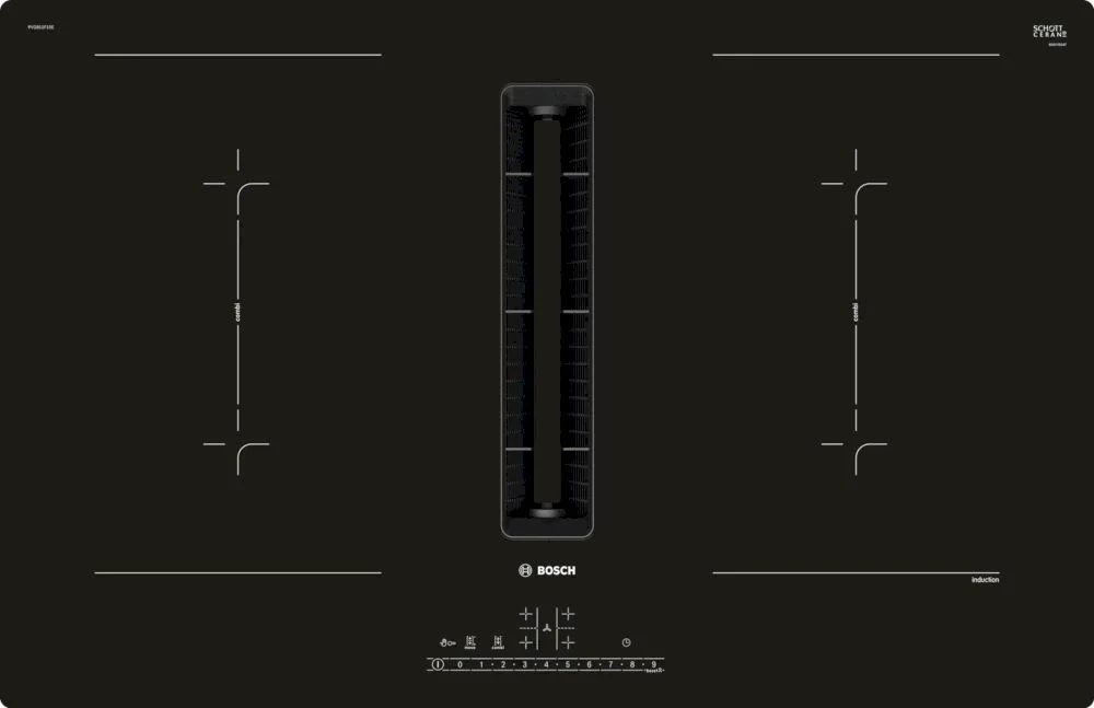 Поверхность индукционная с вытяжкой Bosch PVQ811F15E (Serie6 / черный / стеклокерамика /AutoOn/ CombiZone /PowerBoost /4 конфорки/ без рамки /7,4 кВт)-0