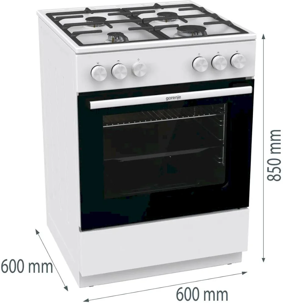 Плита газовая Gorenje GG6A10WFFM (G400 / Белая / духовка - 72 л / 4 газовые конфорки / чугун. решетки / газ-контроль / электроподжиг)-0