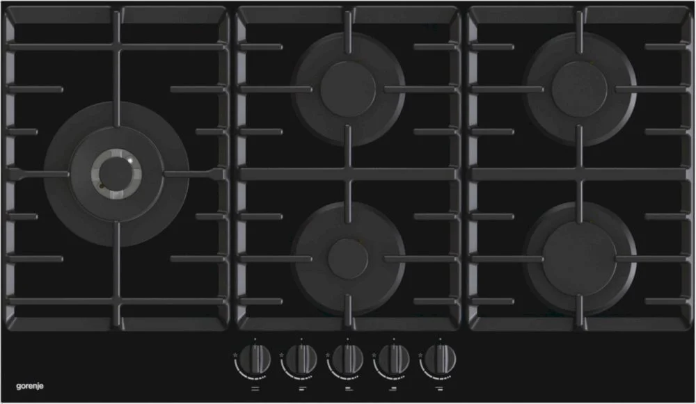 Поверхность газовая Gorenje GCW951B (Чёрное стекло / Чугунные решетки / WOK / 5 комфорок)-0