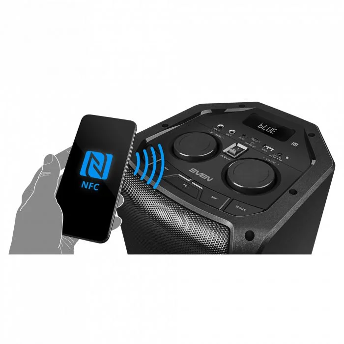 Беспроводная портативная колонка SVEN PS-710 / 100W / microSD / USB / FM / Bluetooth /  Батарея 4400mAh / RGB подсветка / караоке / Чёрный-8