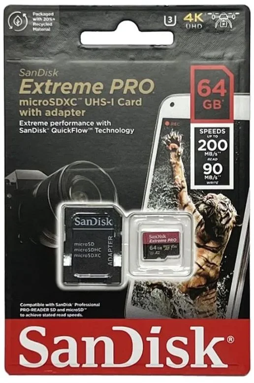 Память micro Secure Digital Card  64Gb class10 SanDisk 200MB/s Extreme Pro UHS-I U3 /SDSQXCU-064G-GN6MA/-0