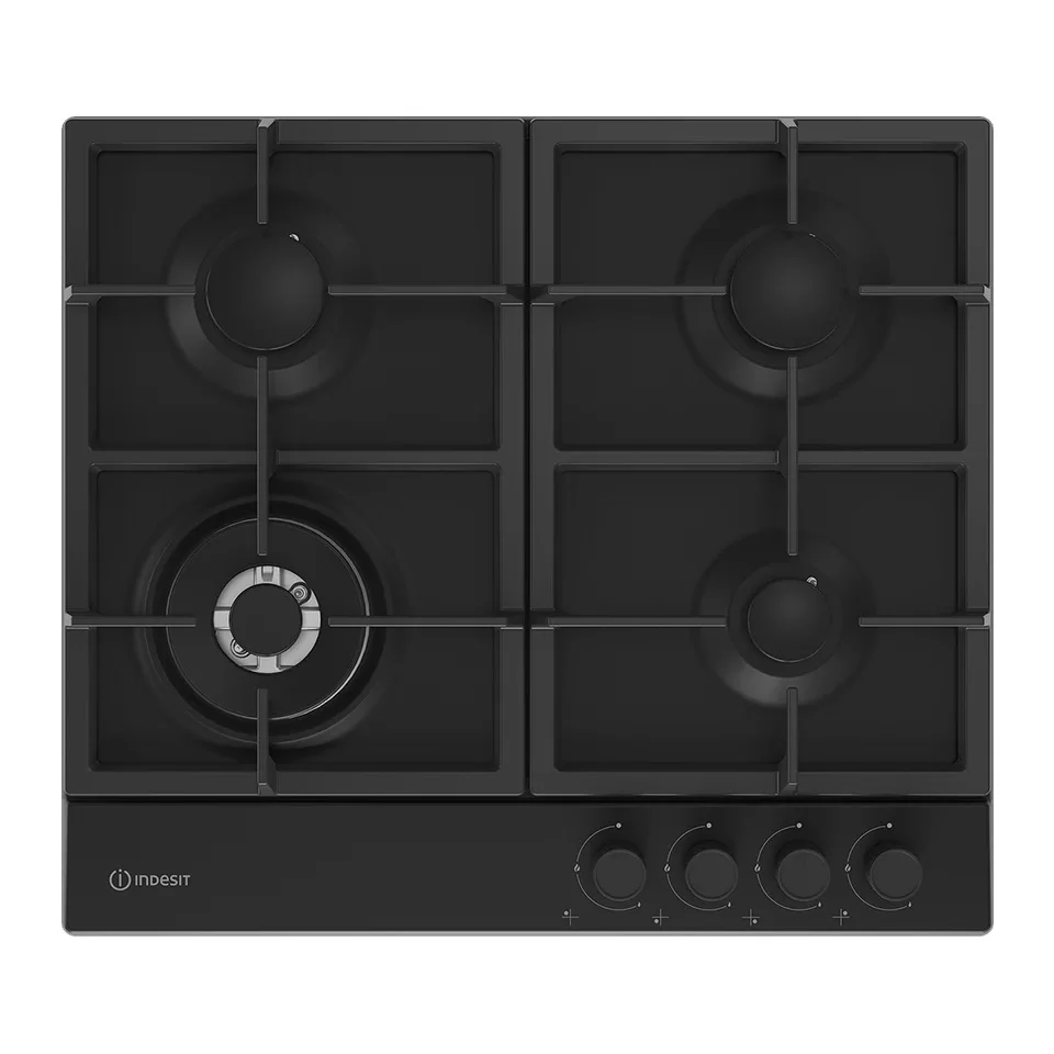 Поверхность газовая Indesit THPM 642 WS/BL/I (Чёрный / чугун. решетки / 4 конфорки (1,75/1,0/1,75/3,3 кВт) / WOK / газконтроль / электроподжиг)-0