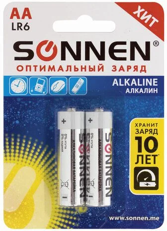 Батарейки BL2 SONNEN LR6 алкалиновая BL2 (цена за 2 шт.) 451084-0