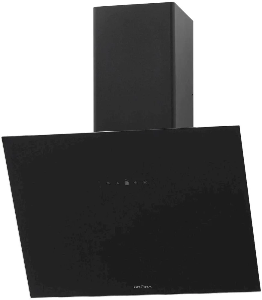 Вытяжка наклонная KRONA BELINDA 600 black SGC (850 м³/ч / 62 Вт / LED освещение 2x1 Вт / ширина - 59.6 см / чёрное стекло)-0