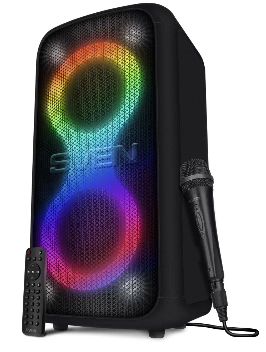 Беспроводная акустическая система SVEN PS-1000 / 2х80W / USB / FM / Bluetooth / LED-display / Батарея 8000 мАh / AC power / Чёрный / материал – пласти-0