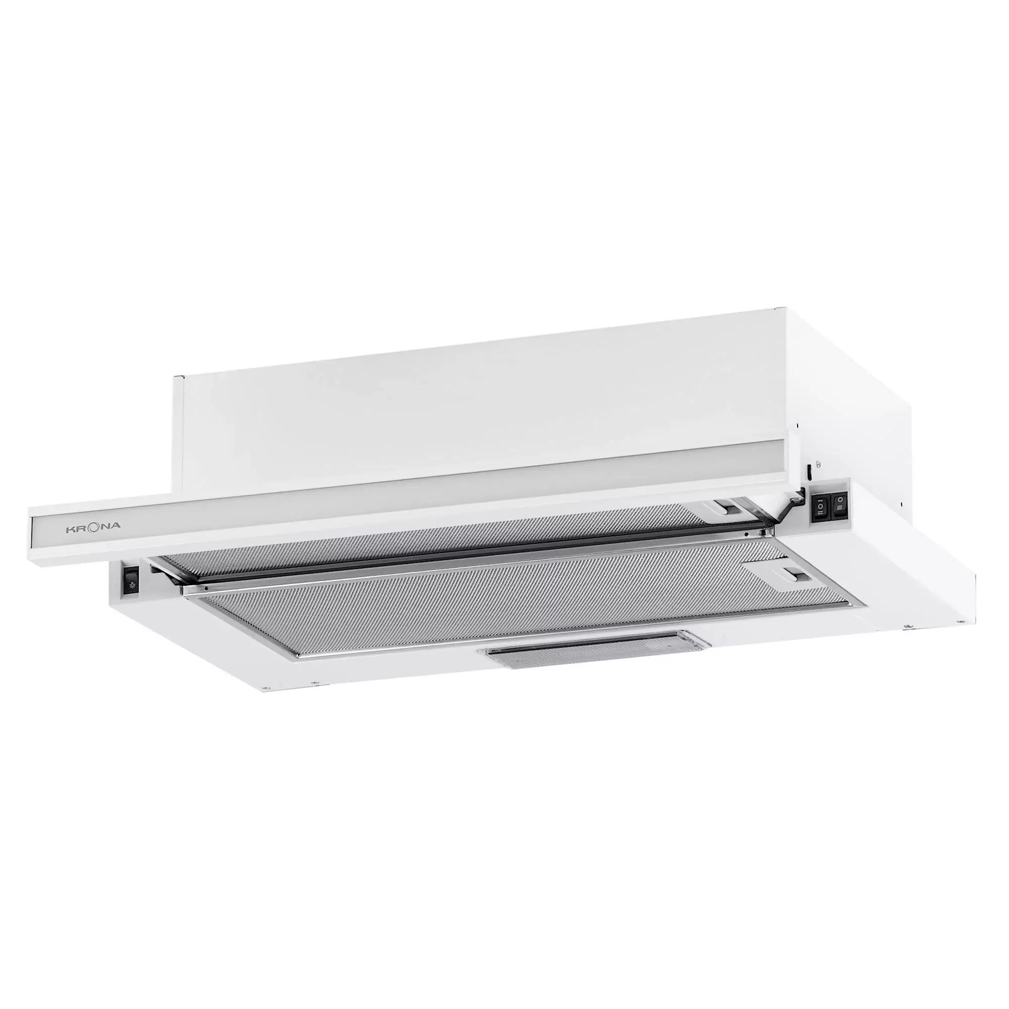 Вытяжка телескопическая KRONA KAMILLA 600 GLASS WHITE (1066 м³/ч / 2*90 Вт / LED освещение 1x3 Вт / ширина - 60 см / белый / стекло+металл)-0