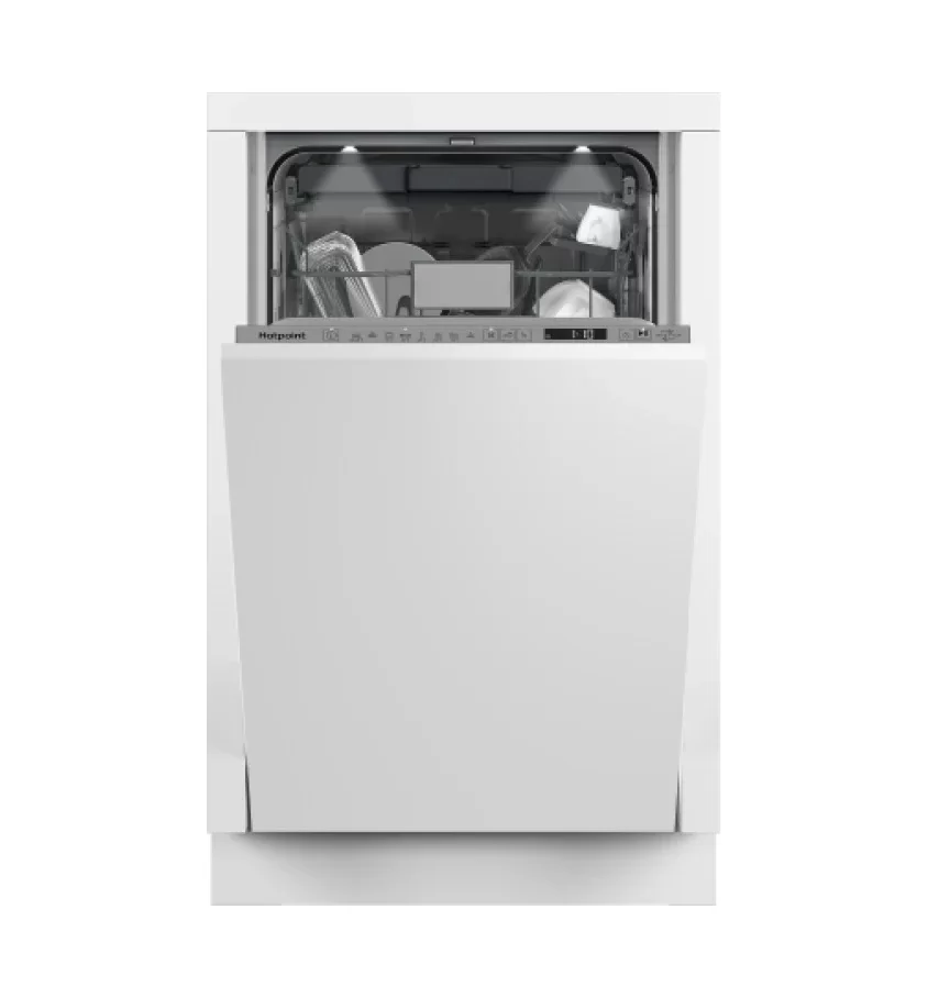 Машина посудомоечная встраиваемая 45 см Hotpoint HIS 2D85 DWT (11 комплектов / 3 полки / расход воды - 8,7 л / Луч на полу / Подсветка / Aquastop / А)-0