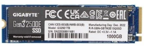 Жесткий диск SSD M.2 1 ТБ GIGABYTE AORUS Gen3 2500E NVMe PCI-E 3.0 x4, TLC, R2400/W1800 МБ/с, 2280, 240 TBW (G325E1TB)-0